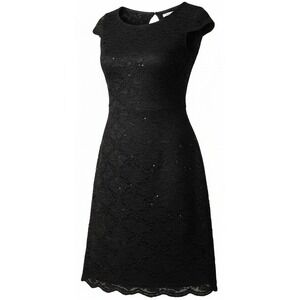 Jump Apparel Wendye Chaitlin Black Short Lined Dress Open Back Cap Sleeve 3/4